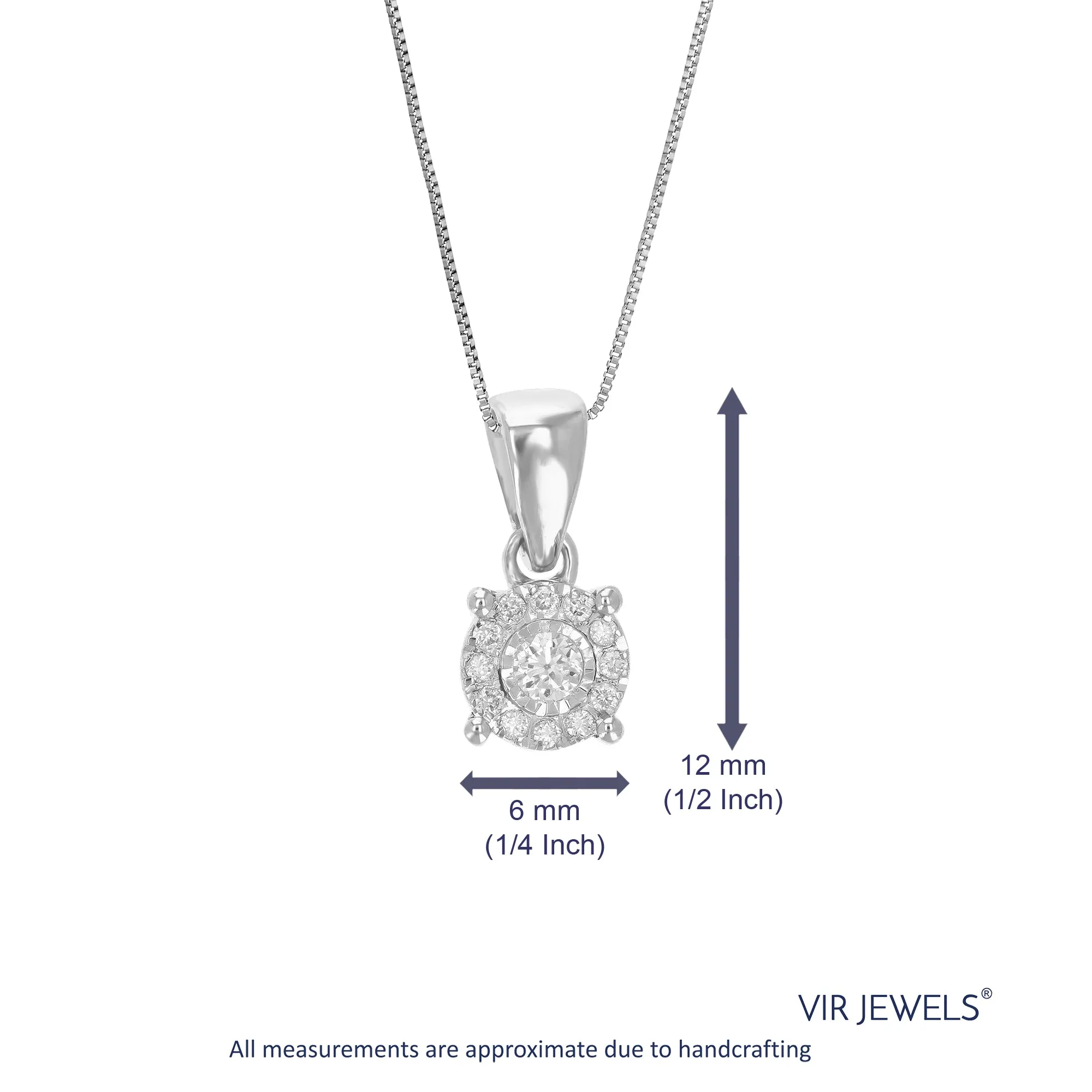 1/10 cttw Lab Grown Diamond Circle Pendant Necklace .925 Sterling Silver For Women 1/4 Inch With 18 Inch Chain