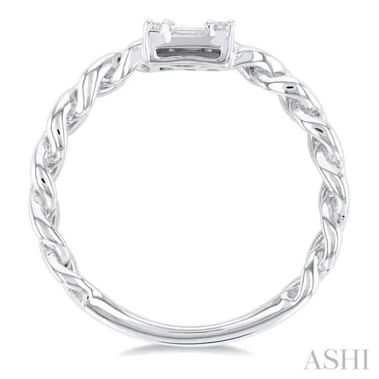 1/4 ctw Fusion Baguette and Round Cut Diamond Cuban Link Fashion Ring in 14K White Gold