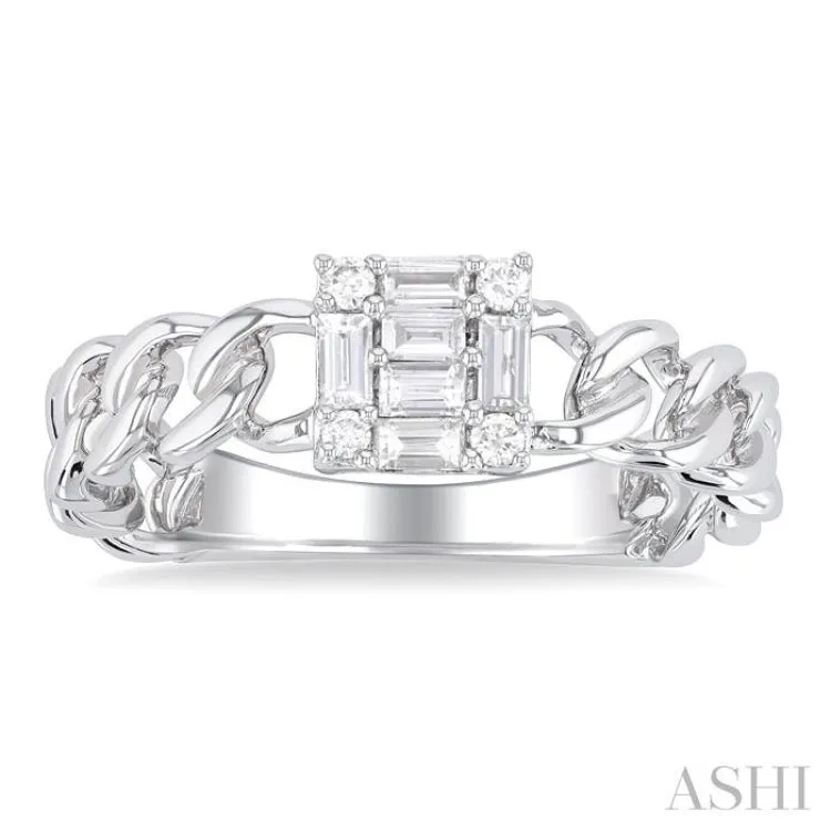 1/4 ctw Fusion Baguette and Round Cut Diamond Cuban Link Fashion Ring in 14K White Gold