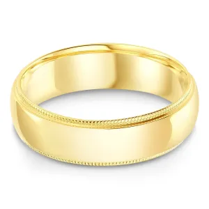 14k Solid Gold 6mm Standard Classic Fit Milgrain Traditional Wedding Band Ring