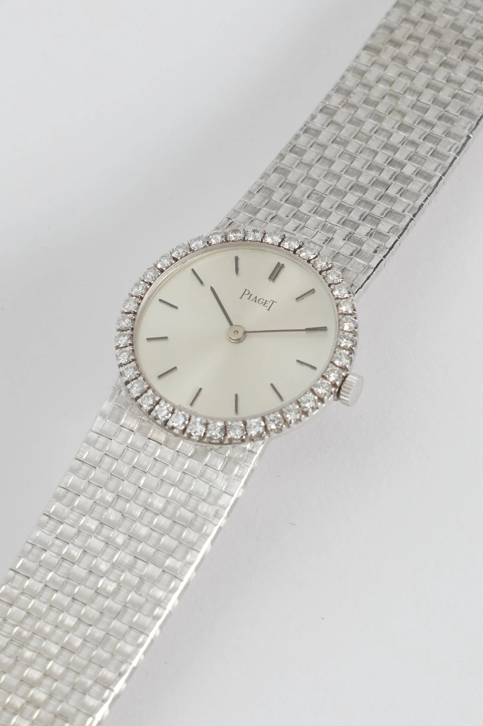 18 Carat White Gold Diamond Bezel Wristwatch