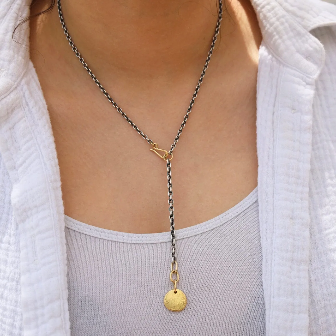 18k Golden Medallion Lariat Necklace