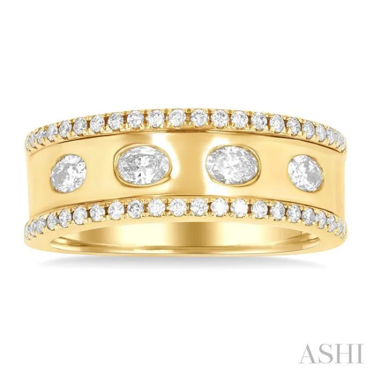 5/8 ctw Wide 4-Stone Oval & Round Cut Diamond Fashion Band in 14K Yellow Gold