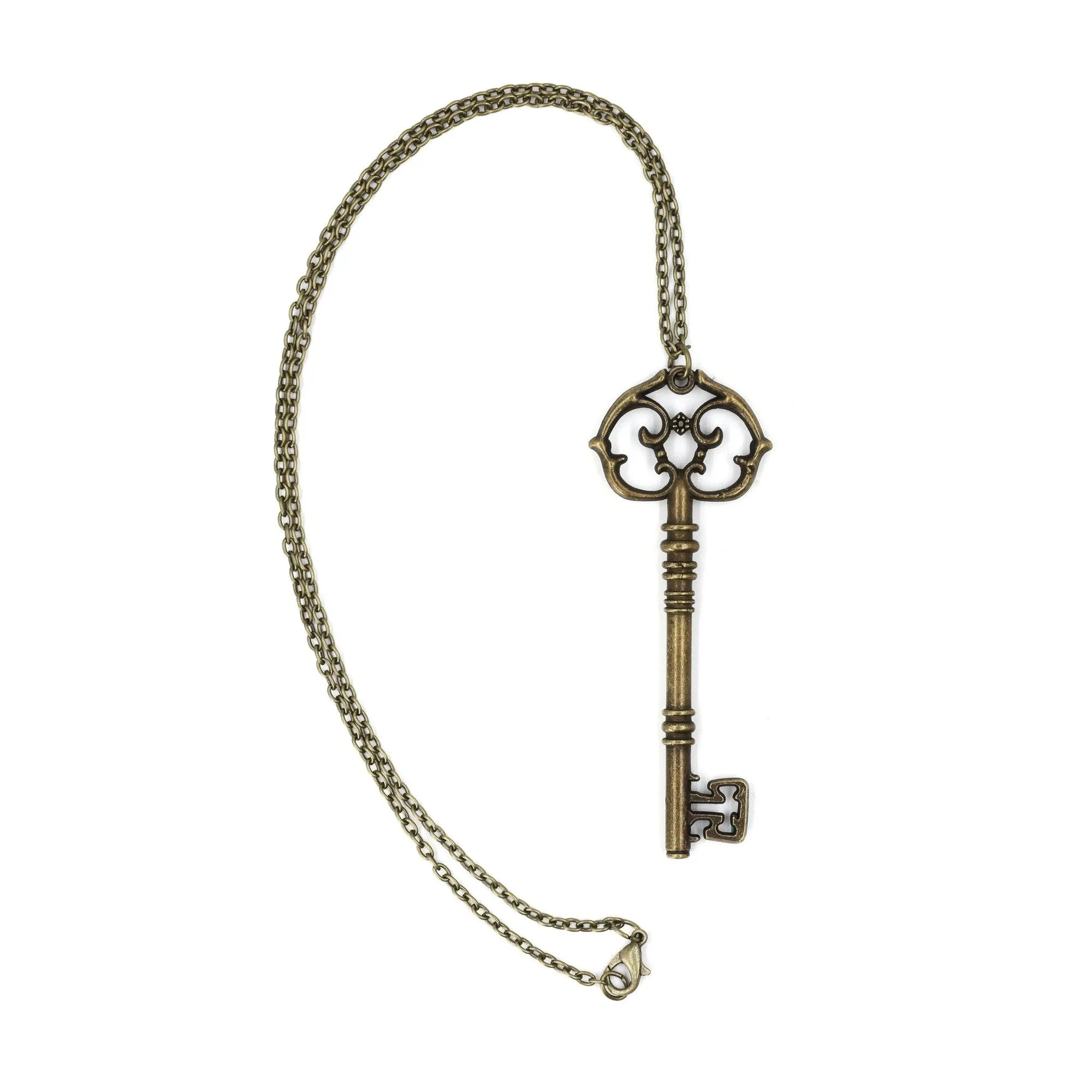 Antique Key Pendant Necklace in Gift Box (Aged Brass Tone or Silver)