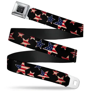 BD Wings Logo CLOSE-UP Full Color Black Silver Seatbelt Belt - Americana Stars & Flags Black/Red/White/Blue Webbing