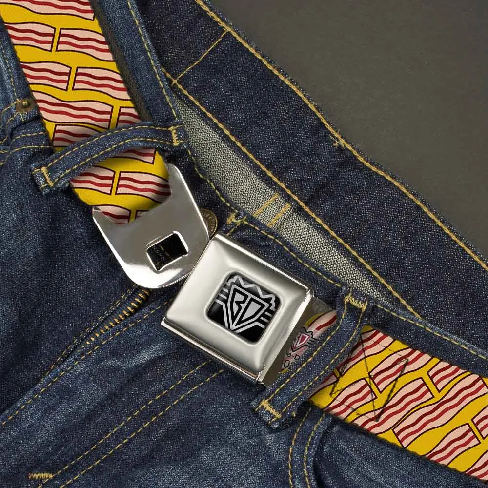 BD Wings Logo CLOSE-UP Full Color Black Silver Seatbelt Belt - Bacon Cartoon Yellow Webbing