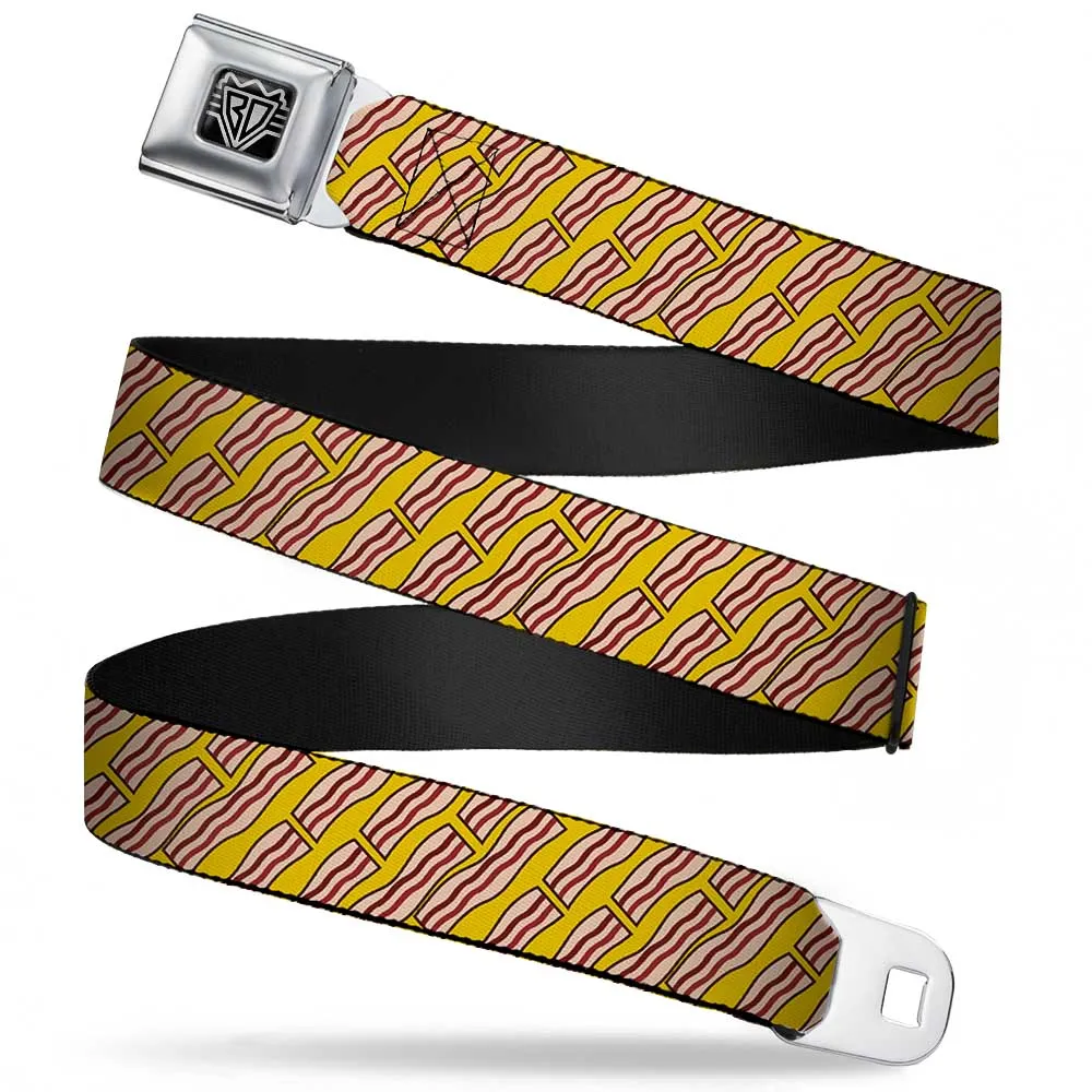 BD Wings Logo CLOSE-UP Full Color Black Silver Seatbelt Belt - Bacon Cartoon Yellow Webbing