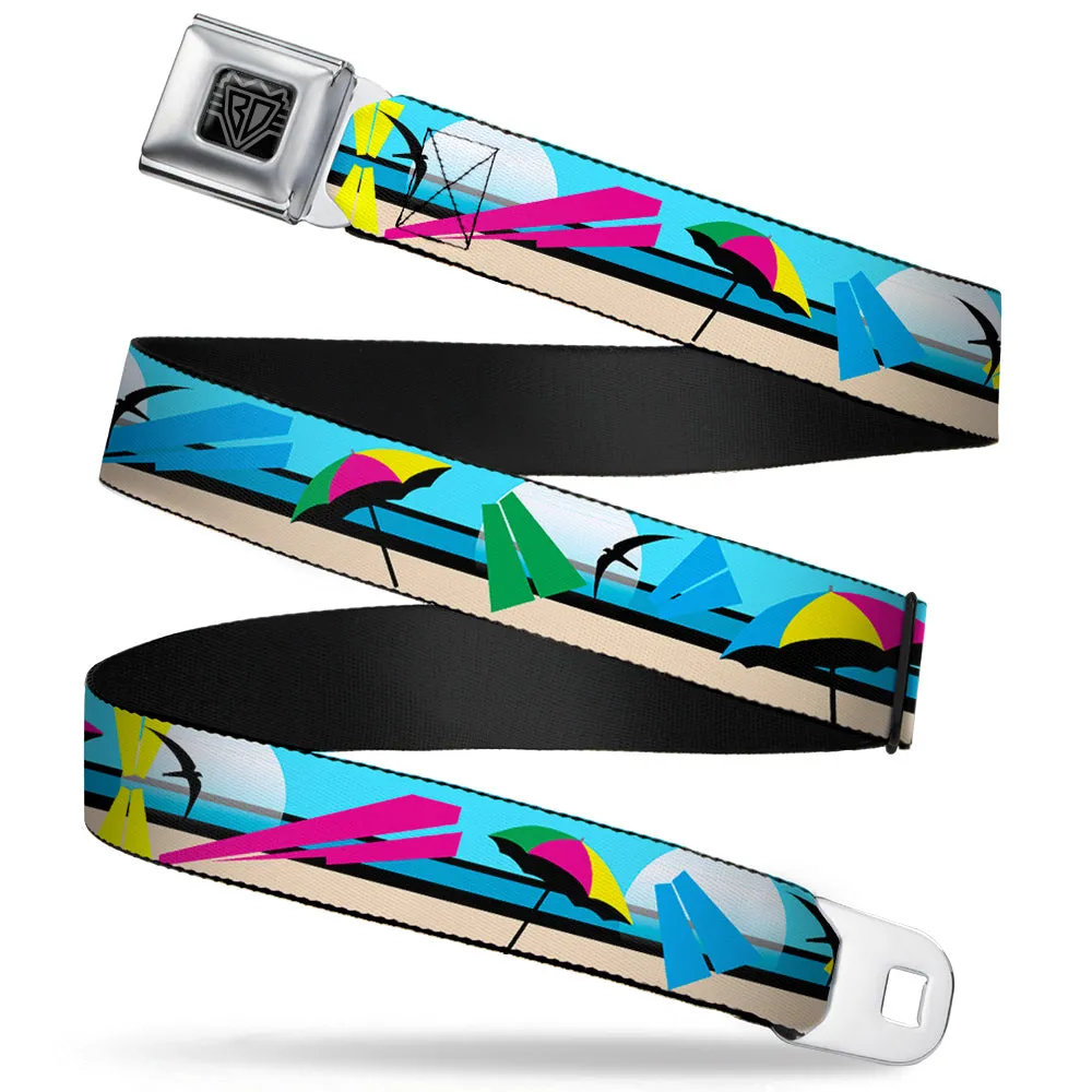 BD Wings Logo CLOSE-UP Full Color Black Silver Seatbelt Belt - Beach Scene 2 Webbing