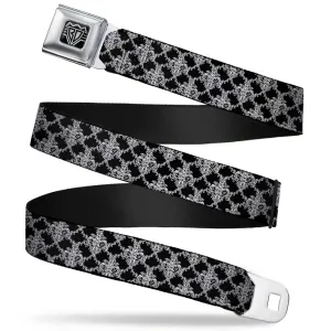 BD Wings Logo CLOSE-UP Full Color Black Silver Seatbelt Belt - Boudoir Wallpaper Black/White Webbing