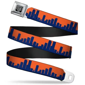 BD Wings Logo CLOSE-UP Full Color Black Silver Seatbelt Belt - Denver Solid Skyline Orange/Navy Webbing