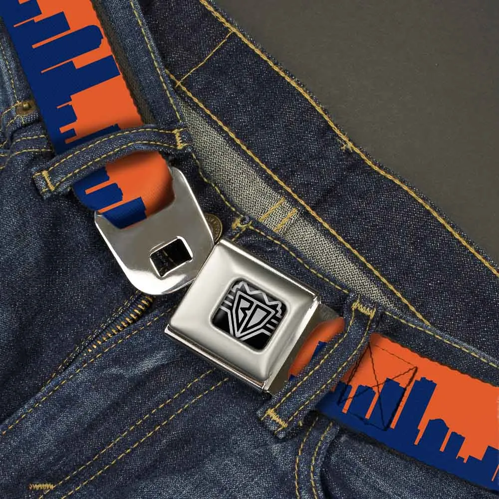 BD Wings Logo CLOSE-UP Full Color Black Silver Seatbelt Belt - Denver Solid Skyline Orange/Navy Webbing