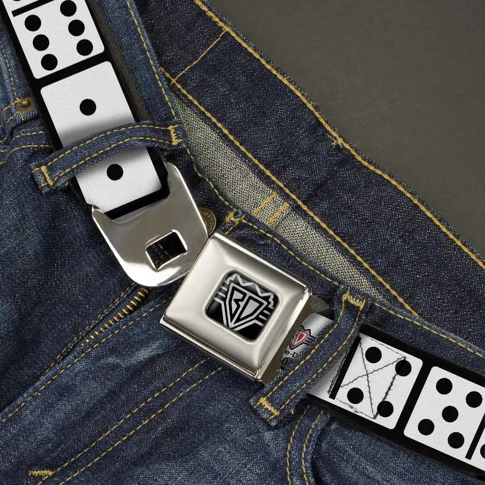 BD Wings Logo CLOSE-UP Full Color Black Silver Seatbelt Belt - Dominoes Black/White/Black Webbing