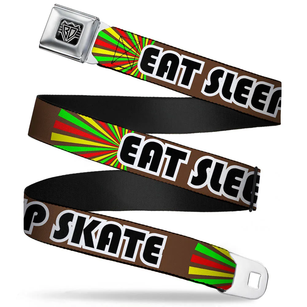 BD Wings Logo CLOSE-UP Full Color Black Silver Seatbelt Belt - EAT SLEEP SKATE Brown/Rasta Burst Webbing