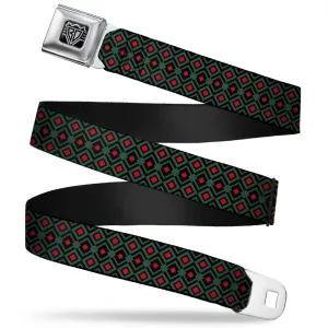 BD Wings Logo CLOSE-UP Full Color Black Silver Seatbelt Belt - Geometric3 Black/Forest Green/Red Webbing