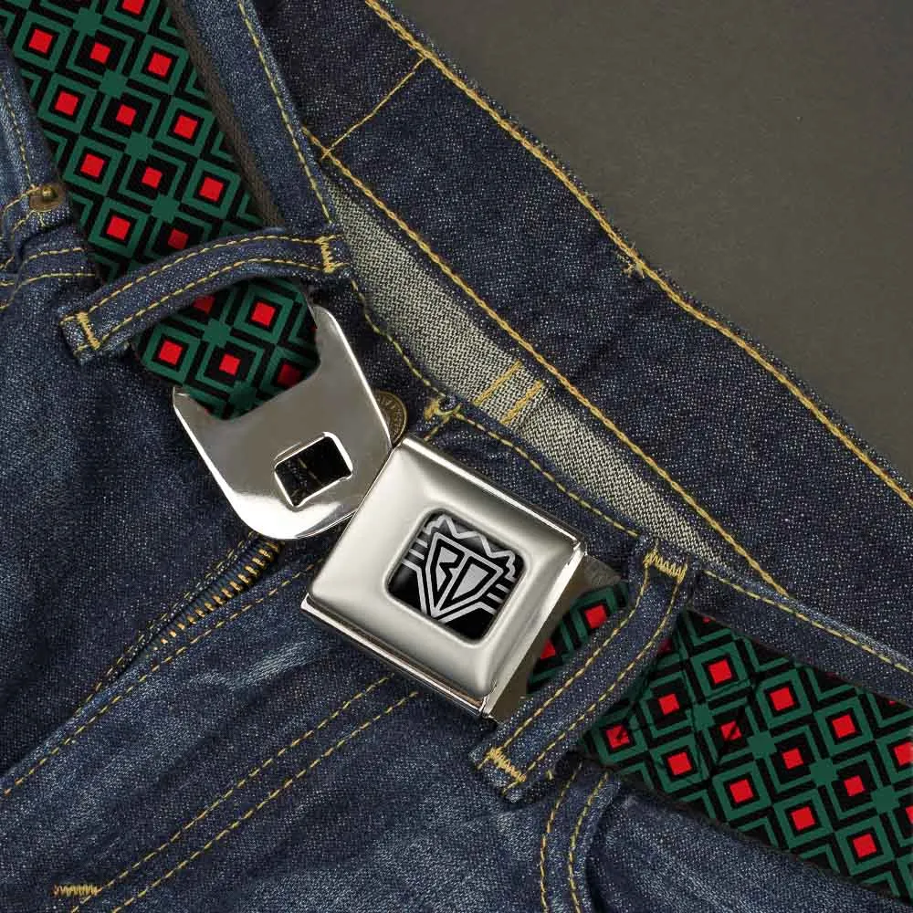 BD Wings Logo CLOSE-UP Full Color Black Silver Seatbelt Belt - Geometric3 Black/Forest Green/Red Webbing