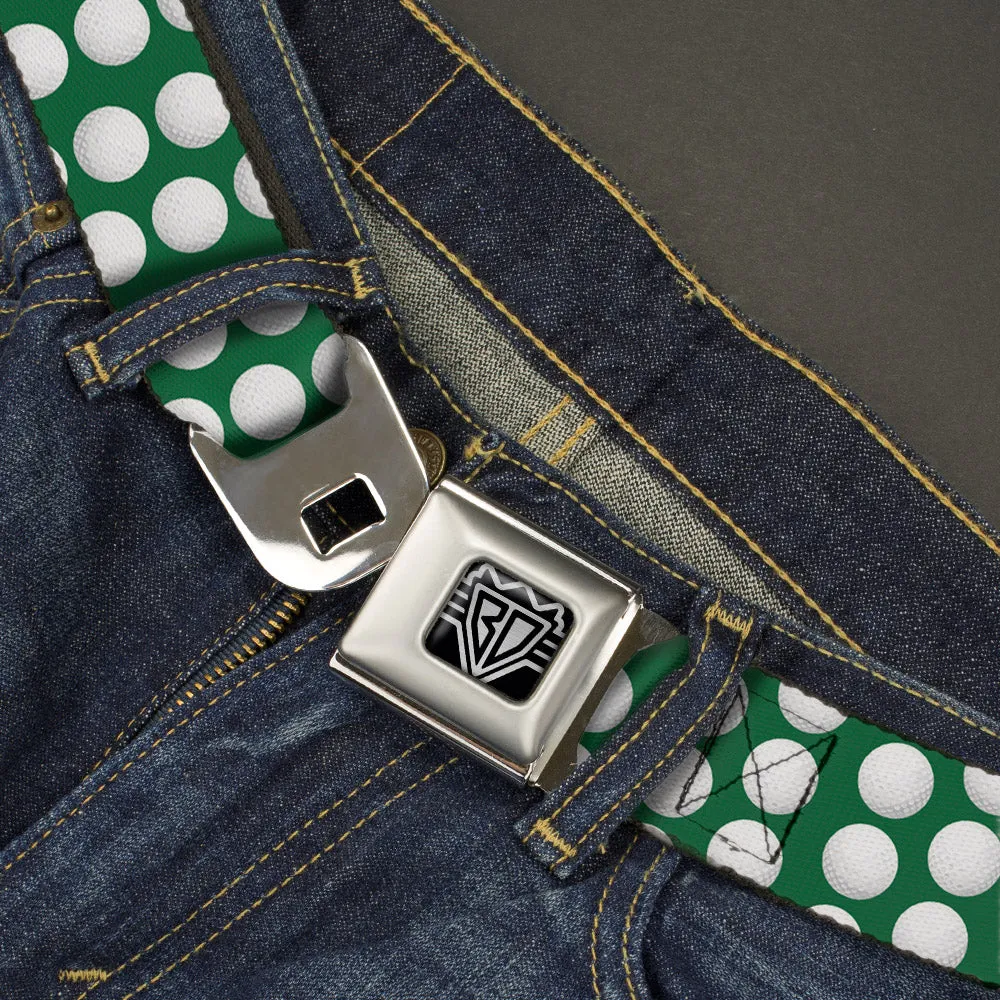 BD Wings Logo CLOSE-UP Full Color Black Silver Seatbelt Belt - Golf Balls Green/White Webbing