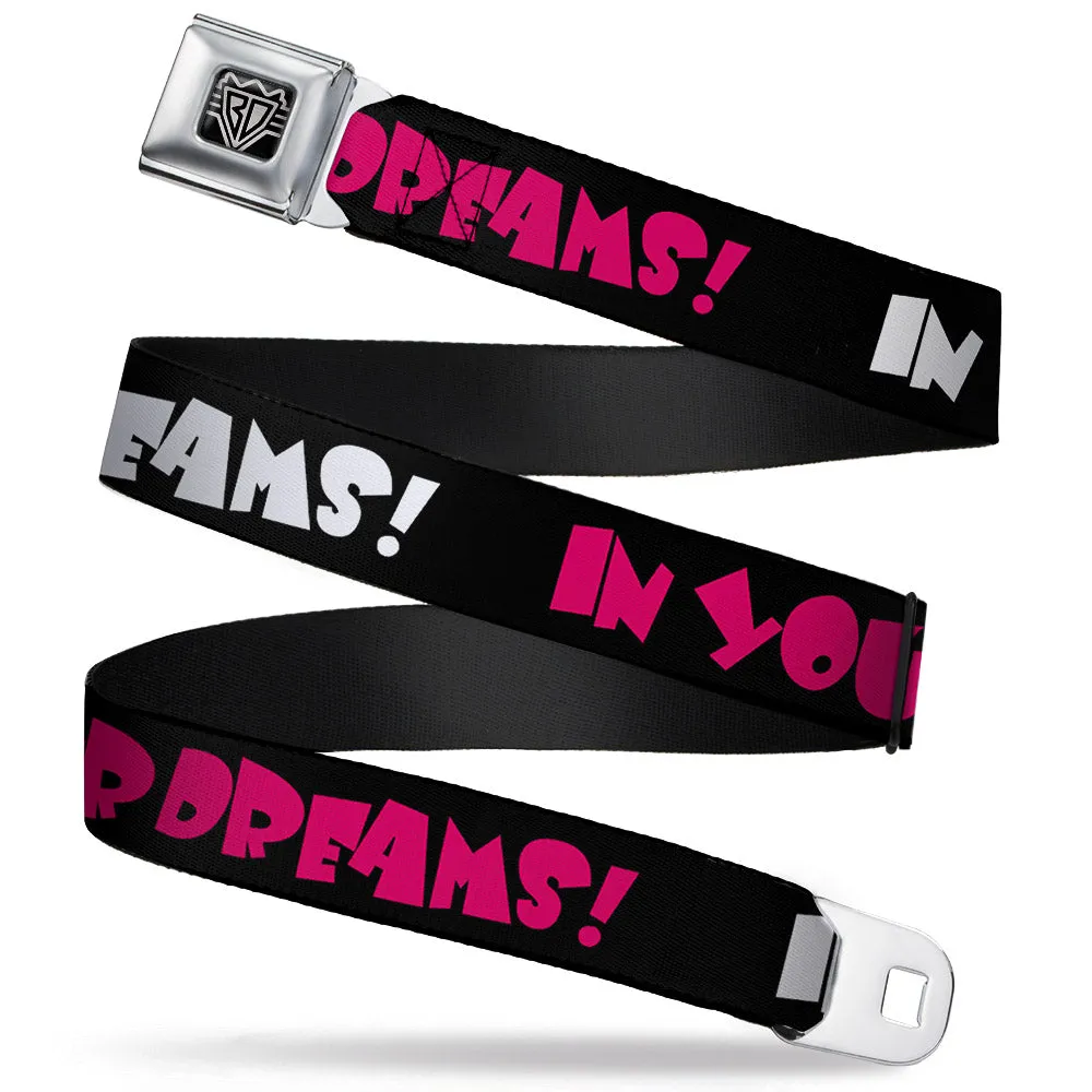 BD Wings Logo CLOSE-UP Full Color Black Silver Seatbelt Belt - IN YOUR DREAMS! Black/White/Pink Webbing