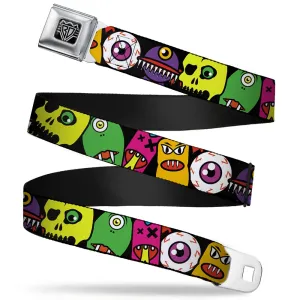 BD Wings Logo CLOSE-UP Full Color Black Silver Seatbelt Belt - Monsters CLOSE-UP Black Webbing