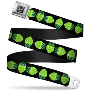 BD Wings Logo CLOSE-UP Full Color Black Silver Seatbelt Belt - Owls Spin Black/Green Webbing