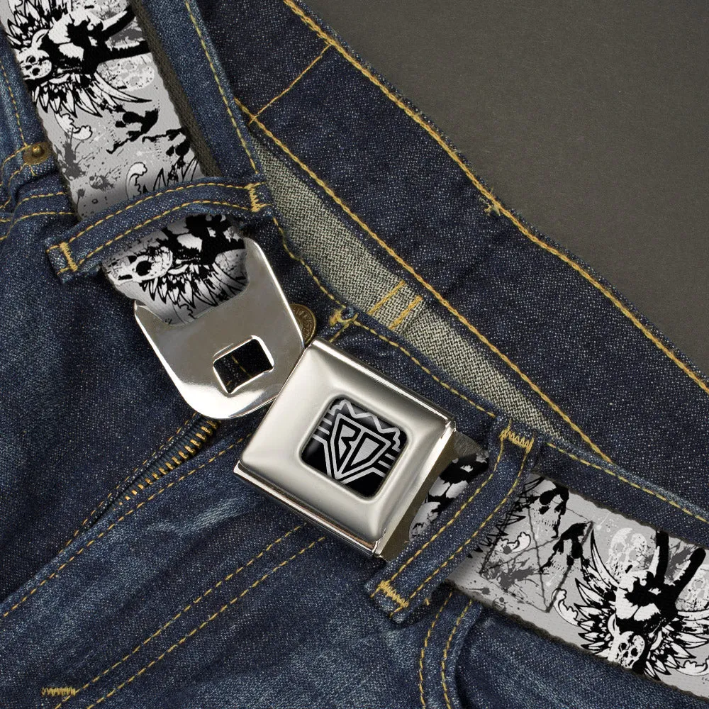 BD Wings Logo CLOSE-UP Full Color Black Silver Seatbelt Belt - Peace w/Wings Gray Webbing