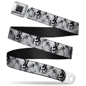 BD Wings Logo CLOSE-UP Full Color Black Silver Seatbelt Belt - Peace w/Wings Gray Webbing