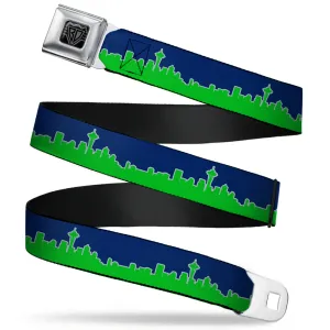 BD Wings Logo CLOSE-UP Full Color Black Silver Seatbelt Belt - Seattle Skyline Navy/Gray/Green Webbing