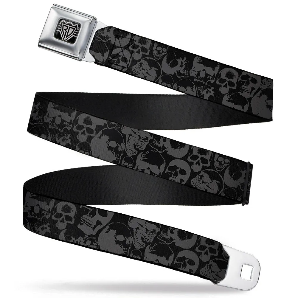 BD Wings Logo CLOSE-UP Full Color Black Silver Seatbelt Belt - Skull Pile Black/Gray Webbing