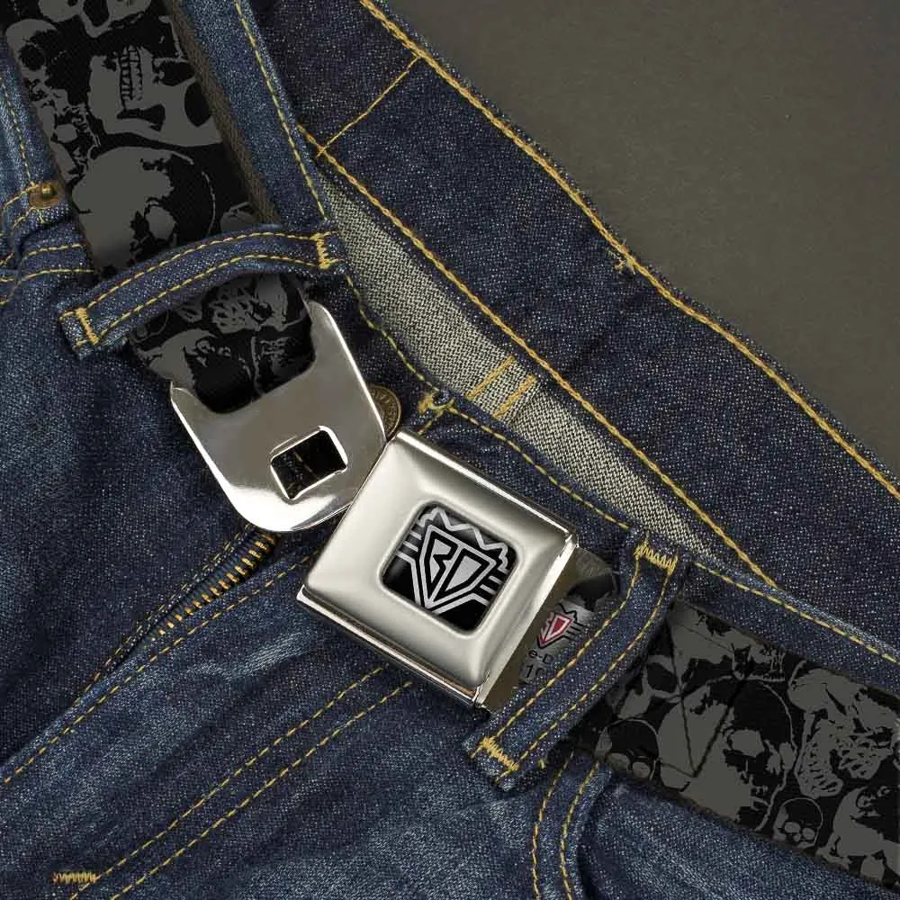 BD Wings Logo CLOSE-UP Full Color Black Silver Seatbelt Belt - Skull Pile Black/Gray Webbing