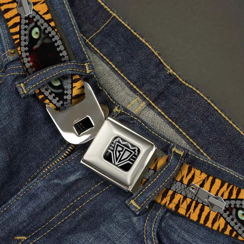 BD Wings Logo CLOSE-UP Full Color Black Silver Seatbelt Belt - Tiger Eyes Webbing