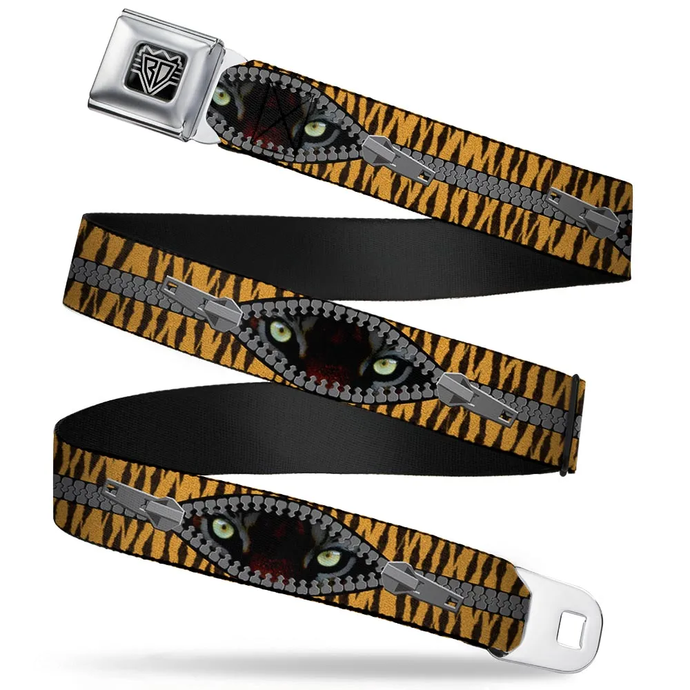 BD Wings Logo CLOSE-UP Full Color Black Silver Seatbelt Belt - Tiger Eyes Webbing