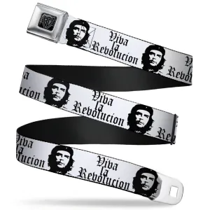 BD Wings Logo CLOSE-UP Full Color Black Silver Seatbelt Belt - VIVA LA REVOLUCION Che White/Black Webbing