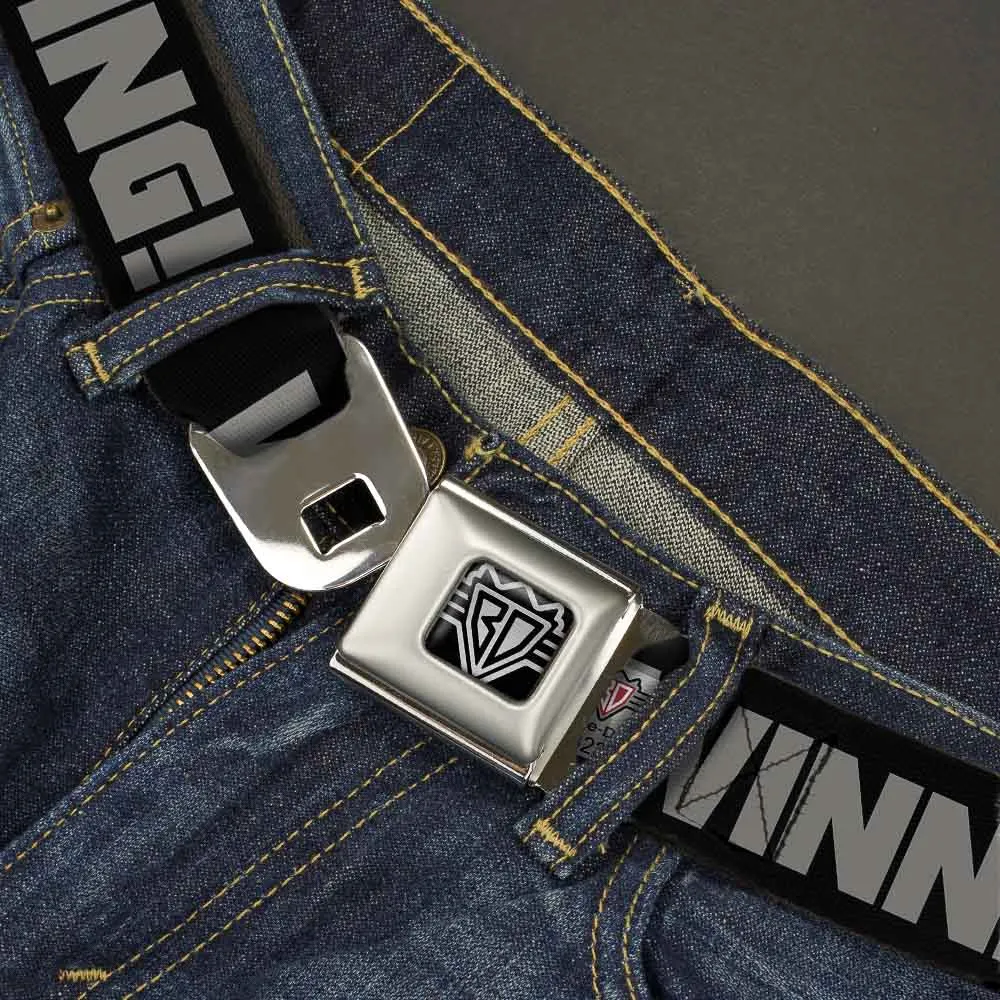 BD Wings Logo CLOSE-UP Full Color Black Silver Seatbelt Belt - WINNING! Black/Gray Webbing