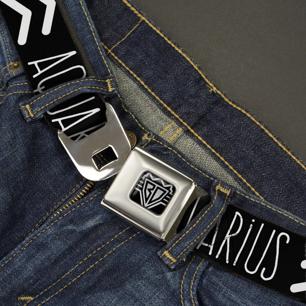 BD Wings Logo CLOSE-UP Full Color Black Silver Seatbelt Belt - Zodiac AQUARIUS/Symbol Black/White Webbing