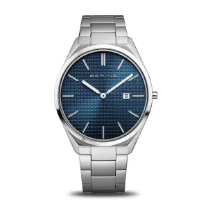 Bering - Blue Sunray Dial Polished Silver Link Strap