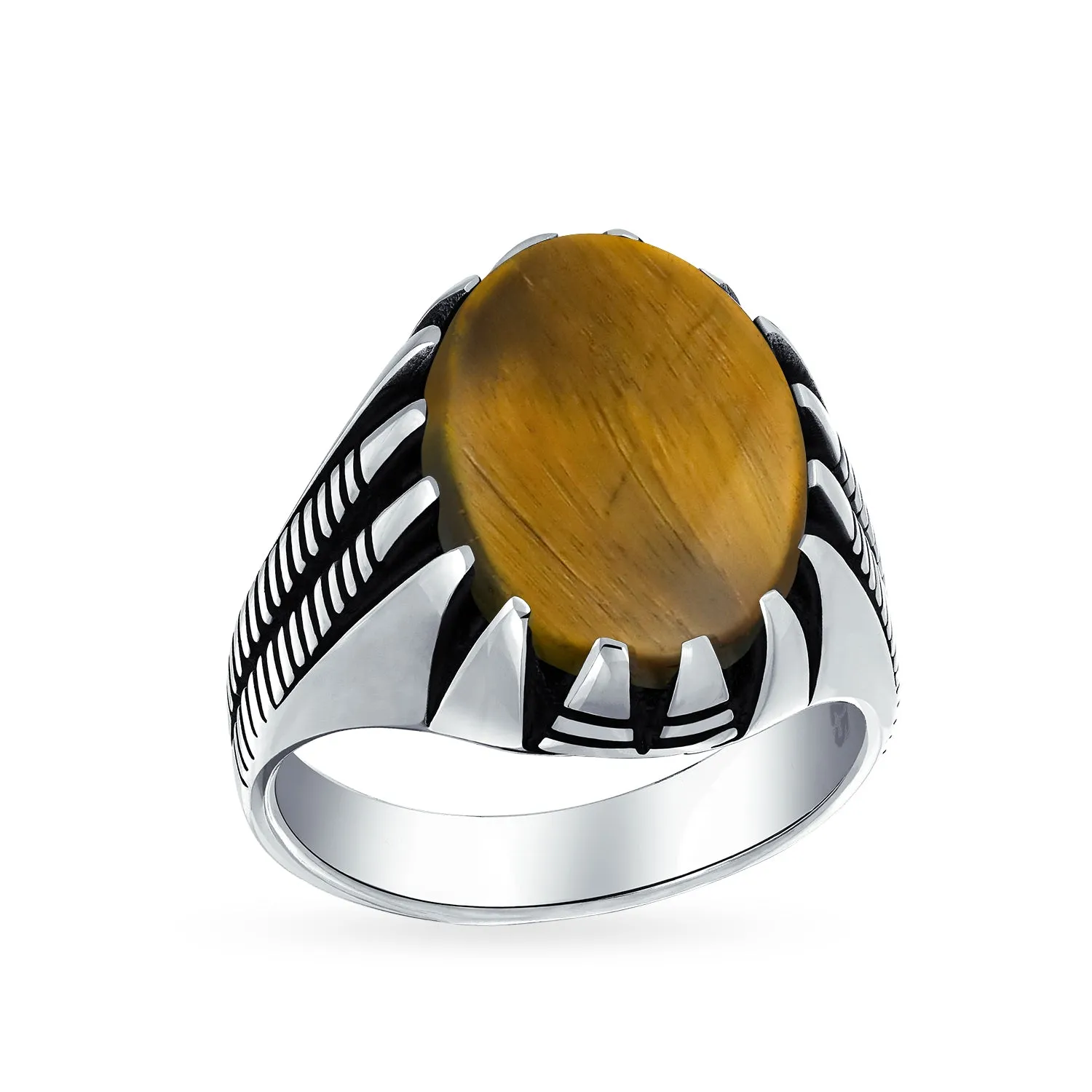 Biker Jewelry Mens Silver Ring with Animal Claw and Gemstone Signet Handmade in Turkey