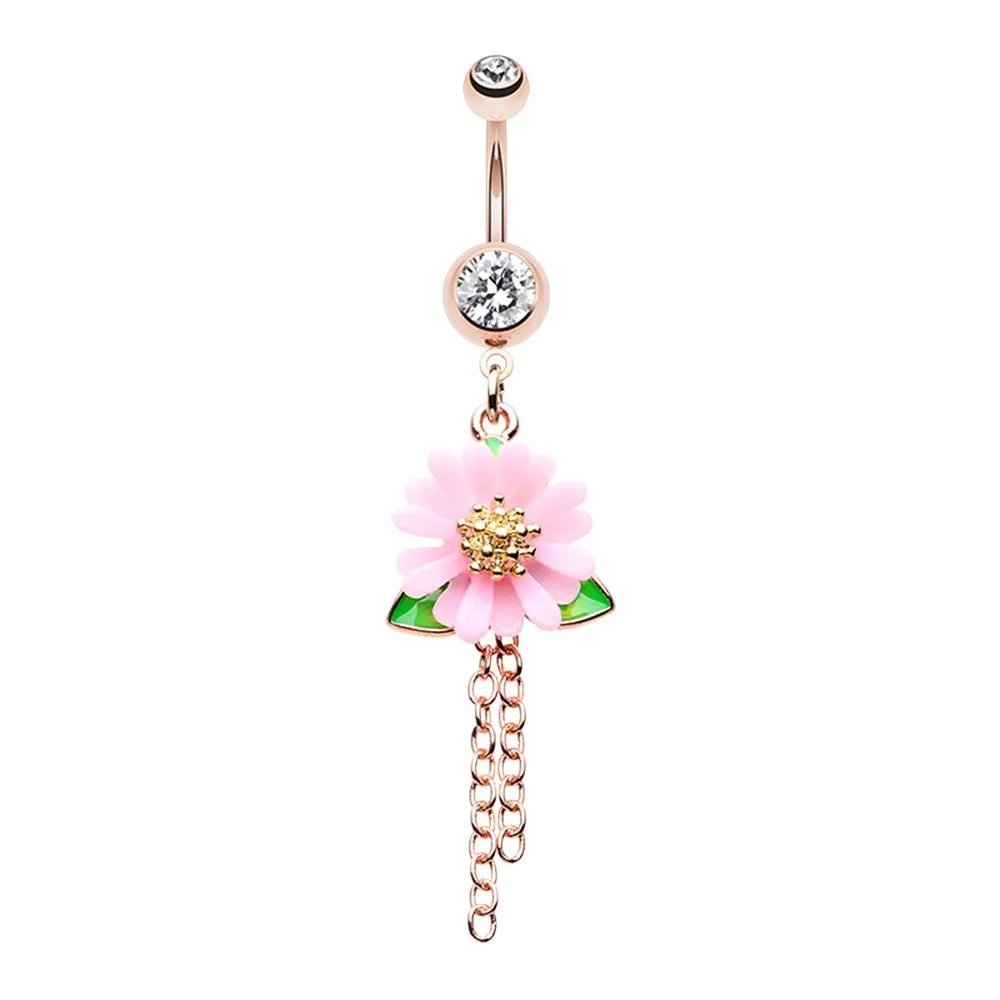 Bloom Flower Chain Rose Gold Belly Ring