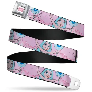 CANDY LAND Game Logo White/Pink Seatbelt Belt - Candy Land Queen Frostine Pose and Float Bubbles Pinks Webbing