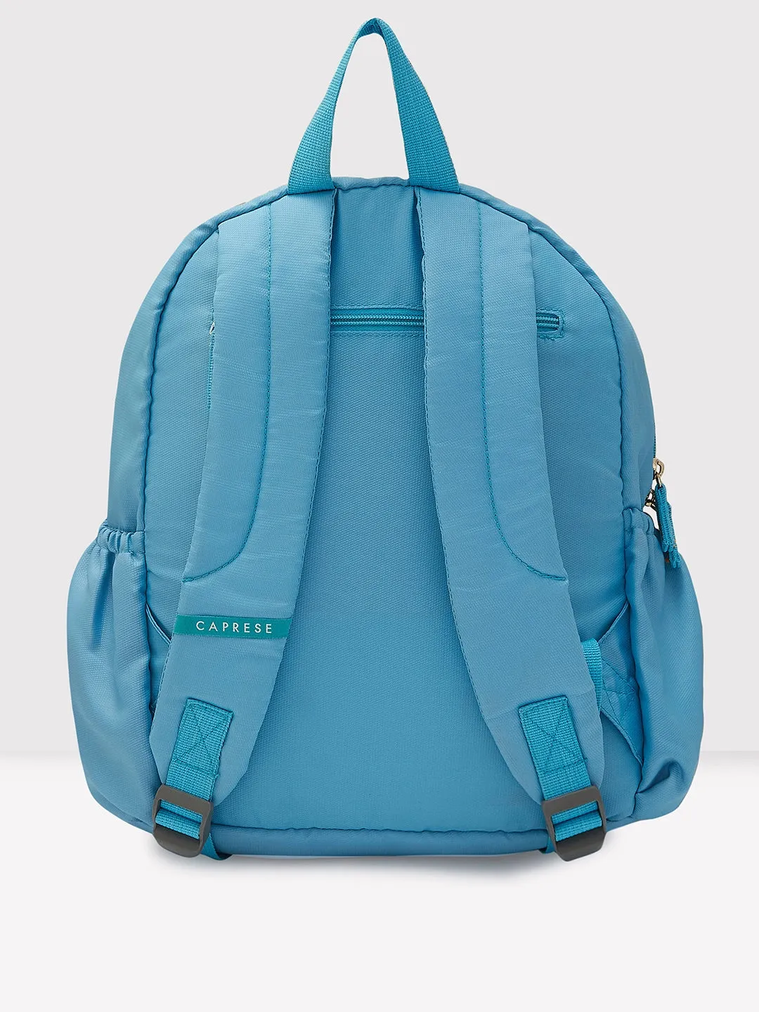 Caprese Xenia Backpack Medium Dual Compartment Light Blue Printed