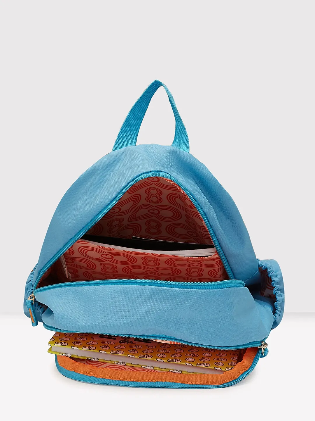 Caprese Xenia Backpack Medium Dual Compartment Light Blue Printed