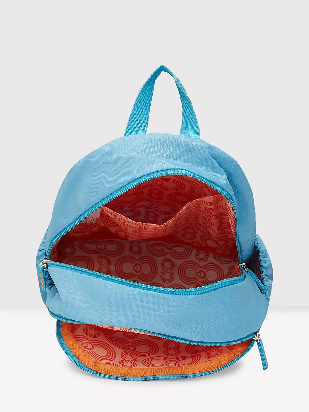 Caprese Xenia Backpack Medium Dual Compartment Light Blue Printed