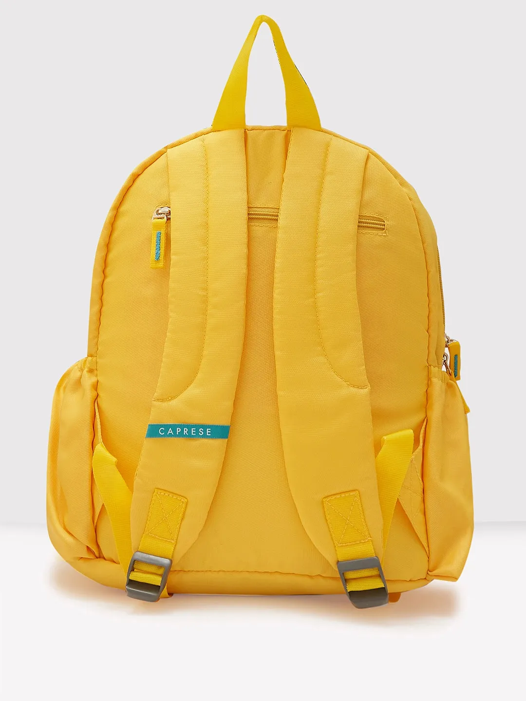 Caprese Xenia Backpack Medium Dual Compartment Yellow Printed