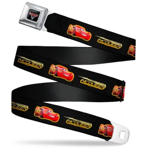 CARS 3 Emblem Full Color Black Silver Red Seatbelt Belt - Cars 3 LIGHTNING MCQUEEN Pose/Bolt Black/Yellows Webbing