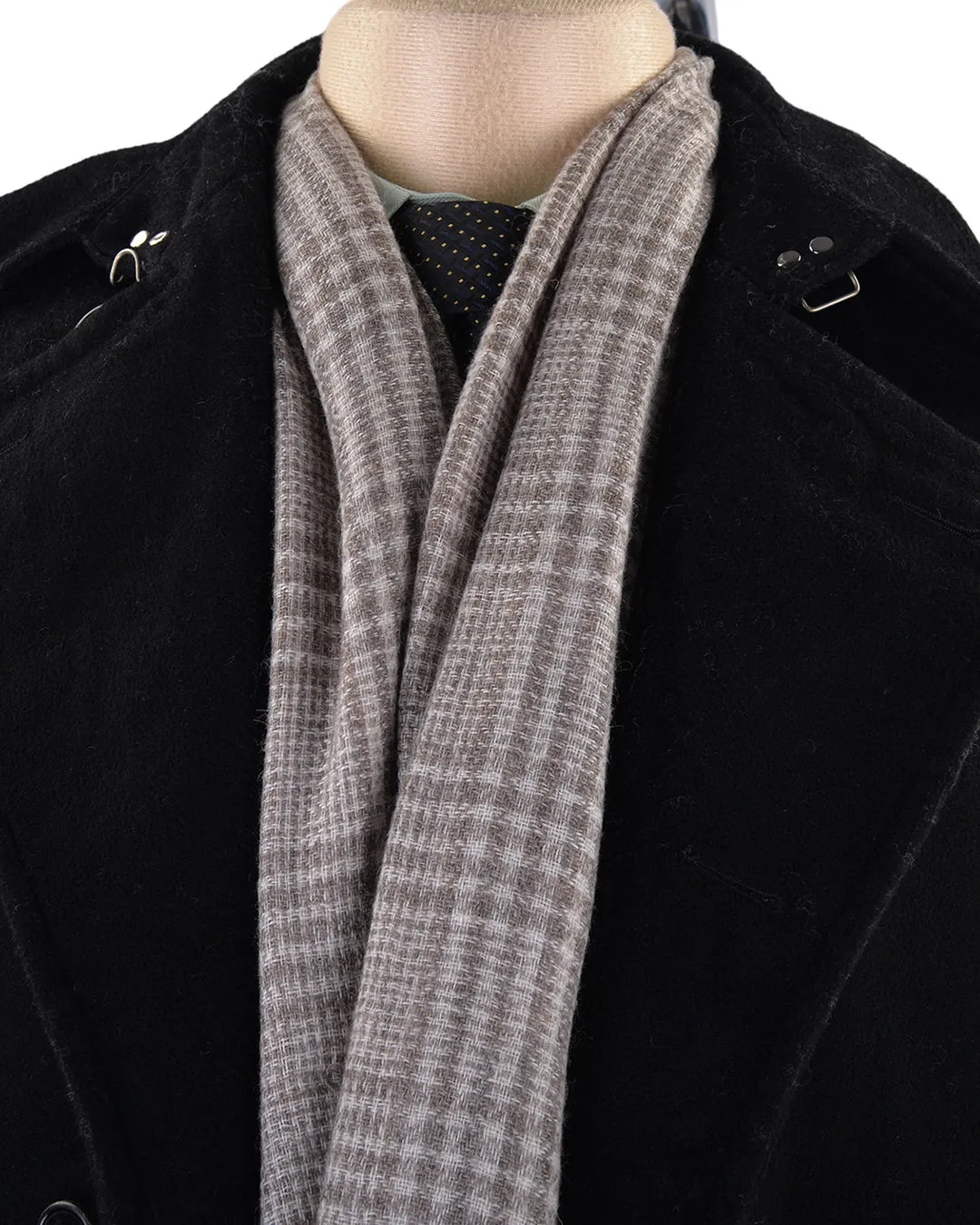 Cashmere Wool Scarf Brownish Grey Checks On Cream