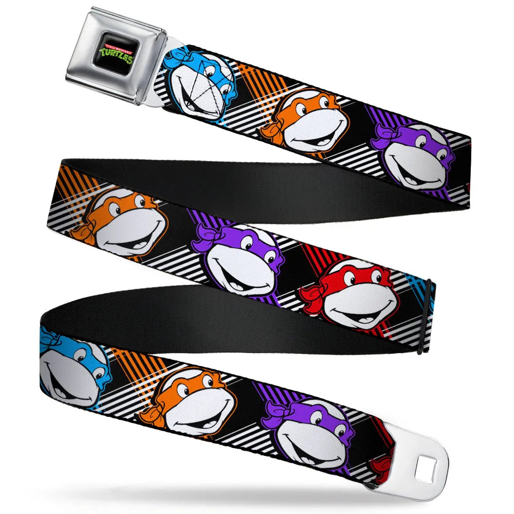 Classic TMNT Logo Full Color Seatbelt Belt - Classic Teenage Mutant Ninja Turtles Masked Faces/Stripes Black/White/Multi Color Webbing