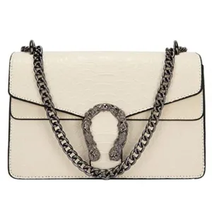 Crossbody Purse Embossed Snake-Print Metal Chain Shoulder Handbag