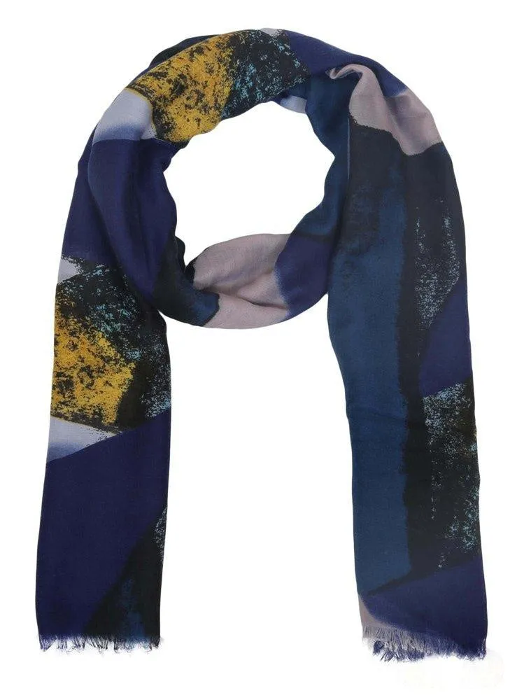 FabSeasons Blue Cotton Viscose Colorful Printed Soft & Stylish Scarf