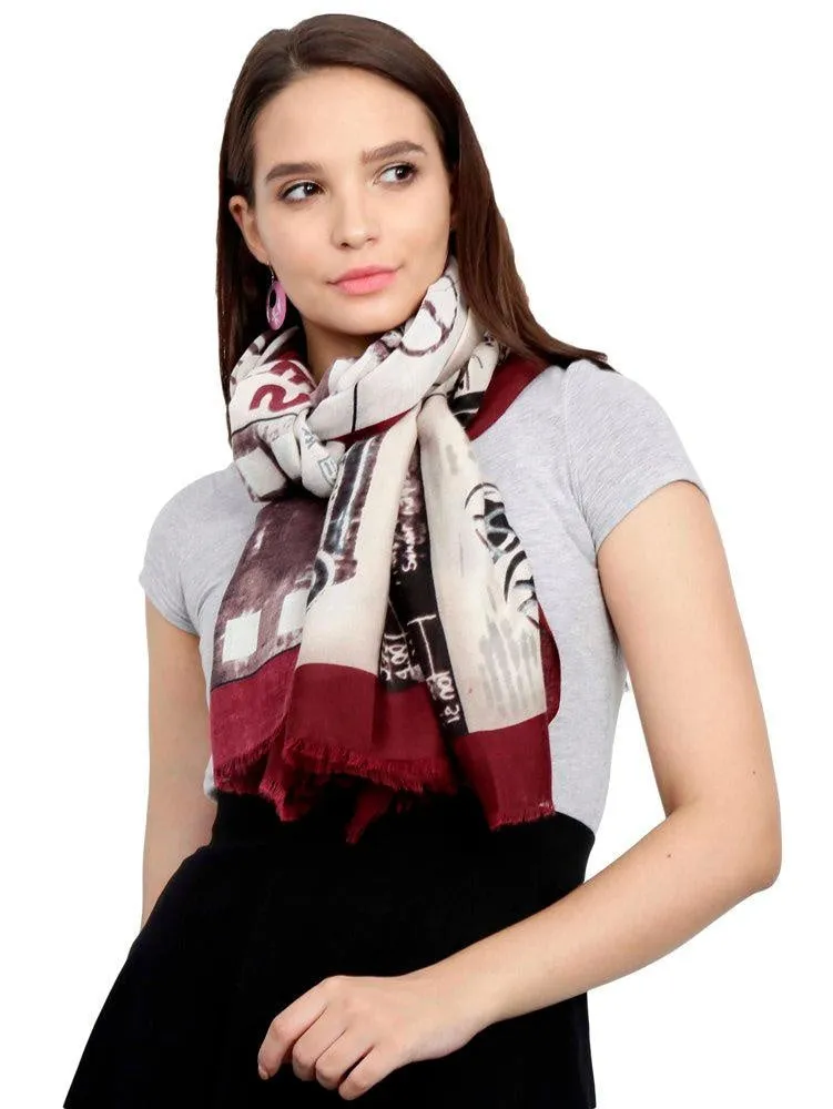 FabSeasons Cotton Maroon Viscose Modern Printed Soft & Stylish Scarf