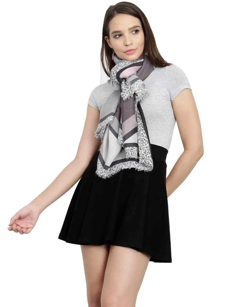 FabSeasons Grey Cotton Viscose Abstract Printed Soft & Stylish Scarf