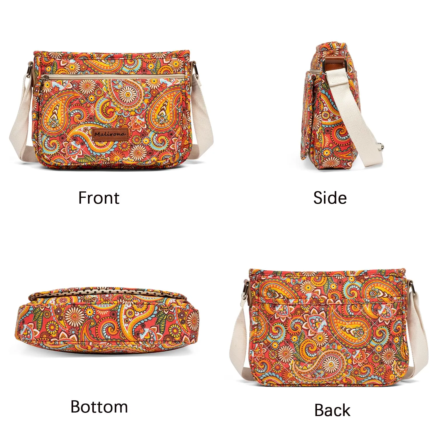 Floral Crossbody Canvas Messenger Handbag Multi Pocket Satchel Purse