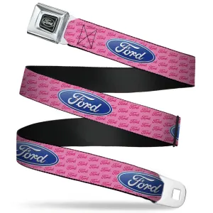 Ford Emblem Seatbelt Belt - Ford Oval w/Text PINK REPEAT Webbing